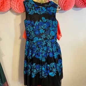 Blue Embroidered Medium Cocktail Dress